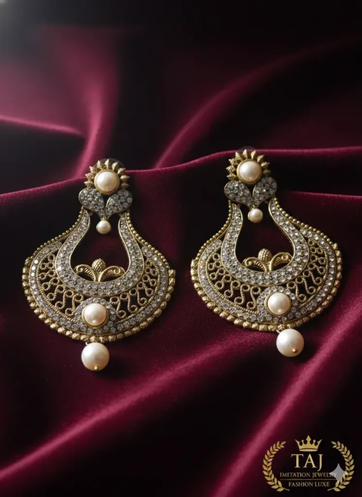 Antique Gold Pearl Chandbali Earrings